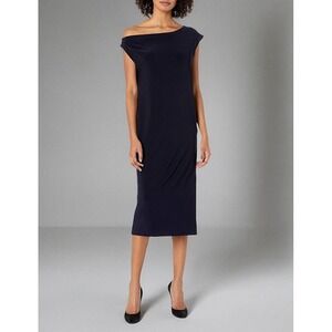 Norma Kamali Drop Shoulder Black Midi Dress XS | Stretch Minimalist